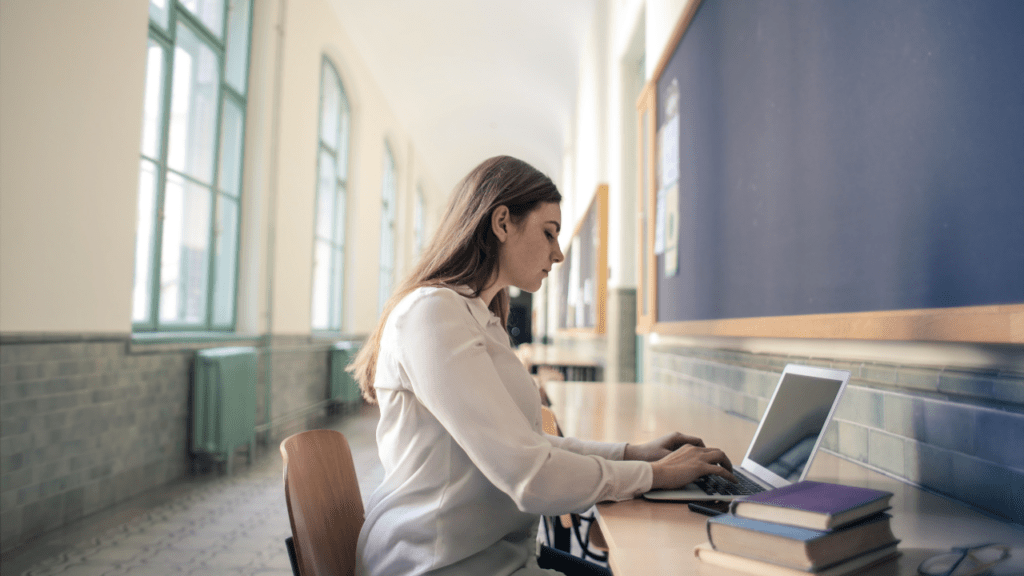 Young woman studies for tech interview
